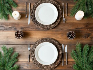 Rustic Thanksgiving Table Setting with Pine Cones