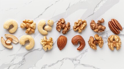 Fototapeta premium Assortment of Nuts on a Marble Surface
