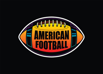 American football ball. Sports emblem. Original vector illustration in vintage style. T-shirt design.