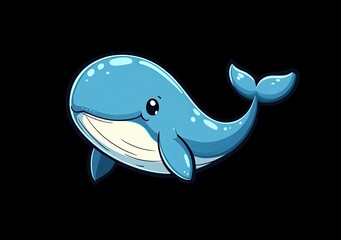 Obraz premium Cute cartoon blue whale, vector illustration