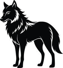 Standing a Wolves silhouette vector art illustration design with no background, natural wildlife silhouettes icon.