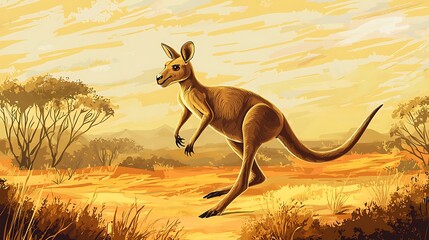Jumping into Adventure: Cartoon Kangaroo in Vibrant Outback Action