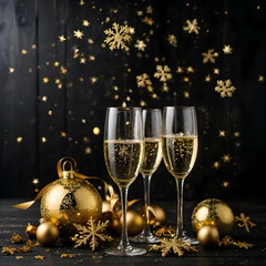 New Year Two glasses of champagne on the background of bokeh lights