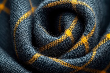 Fototapeta premium Close-up of a Grey and Yellow Striped Fabric Rolled into a Circle