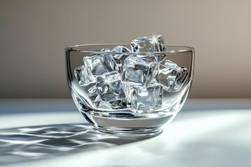 Ice Cubes in a Glass on a White Surface