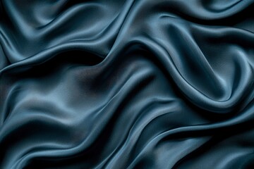 Fototapeta premium Draped Dark Blue Satin Fabric with Smooth, Flowing Waves