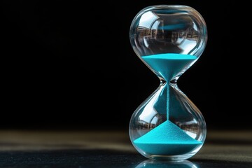 Elegant glass hourglass with flowing blue sand