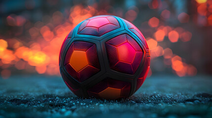 Fototapeta premium 3D Rendered Soccer Ball on Teal Grass with Bokeh Lights