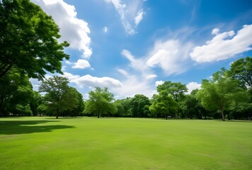 Green Lawn with Trees and Blue Sky