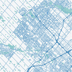 Map of Brampton in Canada in a professional blue style. Contains layered vector with roads water, parks, etc.