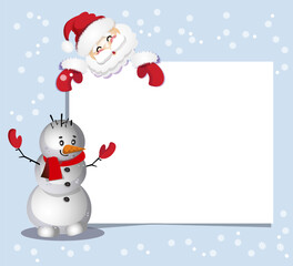 merry christmas frame with santa and snowman,background happy new year card