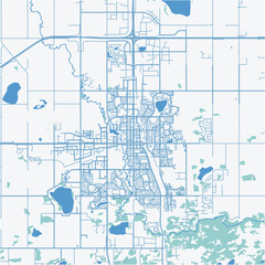 Map of Grande Prairie in Canada in a professional blue style. Contains layered vector with roads water, parks, etc.