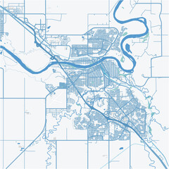 Map of Medicine Hat in Canada in a professional blue style. Contains layered vector with roads water, parks, etc.