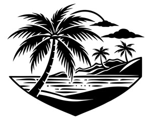 Sea Beach Vector Silhouette Illustration