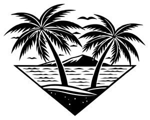 Sea Beach Vector Silhouette Illustration