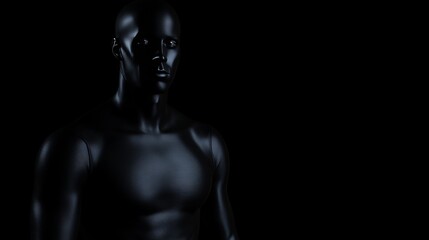 Abstract Black-Suited Figure in Shadowy Pose Against Dark Background &ndash; Digital Illustration. Black-clad Faceless Figure in a Bold Standing Pose with Dark Background Generative AI