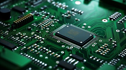 Fototapeta premium Macro Photography of Electronic PCB Designs Featuring SMD LEDs Close-Up close up of Circuit Board Details, banner , poster , web disign 