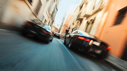 Obraz premium An urban chase through a series of narrow alleyways cars drifting around tight corners and nearly missing obstacles.