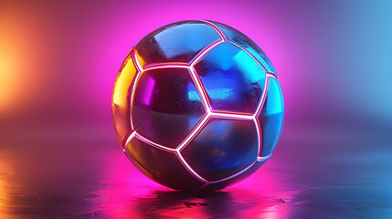 Naklejka premium Neon Blue Soccer Ball 3D Render