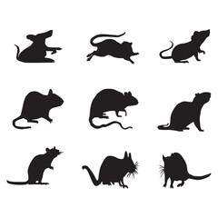 Rat Silhouettes on white background.