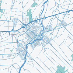 Map of Saint-Hyacinthe in Canada in a professional blue style. Contains layered vector with roads water, parks, etc.