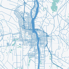 Map of Saint-Jean-sur-Richelieu in Canada in a professional blue style. Contains layered vector with roads water, parks, etc.
