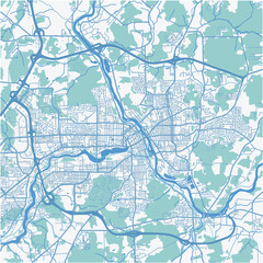 Map of Sherbrooke in Canada in a professional blue style. Contains layered vector with roads water, parks, etc.