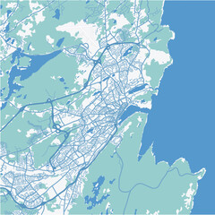 Map of St. John in Canada in a professional blue style. Contains layered vector with roads water, parks, etc.