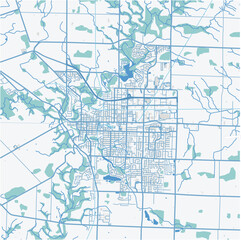 Map of St. Thomas in Canada in a professional blue style. Contains layered vector with roads water, parks, etc.