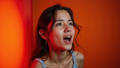 Fototapeta premium Adorable girl's emotional face on a color background. A cute lifestyle wallpaper.