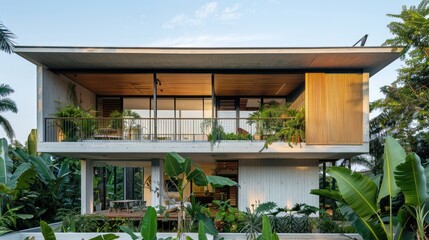 Fototapeta premium Modern Concrete House in Tropical Garden