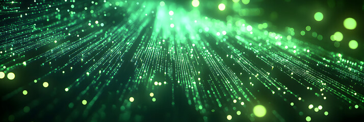 Network, connection and digital transformation for electronic database with bokeh effect. Abstract background of speed, light and neon green pattern for cloud computing and code transfer