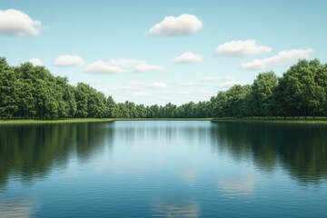 Fototapeta premium Tranquil Serenity - Reflections of Nature's Peace on a Quiet Lake