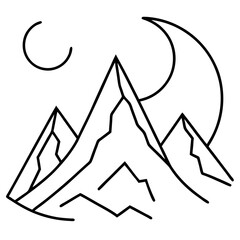 Jagged Mountain Peaks with Crescent Moon – Vector Art Design