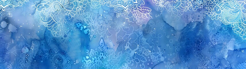 Abstract Blue Watercolor Lace Pattern Background