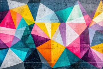 Fototapeta premium A Multicolored Geometric Graffiti Pattern on a Brick Wall