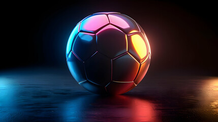 Fototapeta premium 3D Render of a Shiny Soccer Ball with Neon Lights