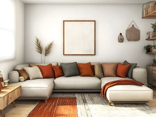 Cozy and inviting modern living room interior design with a combination of comfortable furniture bohemian inspired decor natural elements and an overall warm and relaxing ambiance