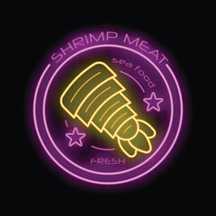 Neon sign advertising fresh shrimp meat, perfect for restaurants or seafood markets
