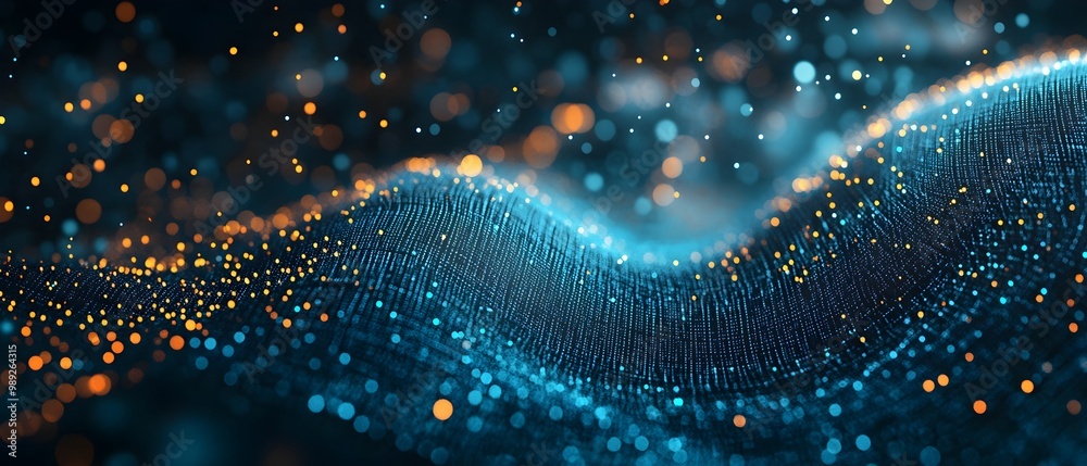 Poster Digital signal processing in telecommunication highlighting the transformation of analog signals into digital data  photography concept with glowing waves neon lines and abstract background