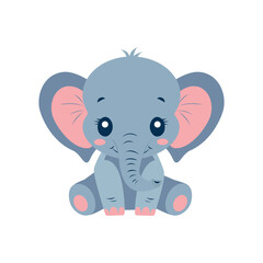 Cute image of a baby elephant sitting on a white background. Vector