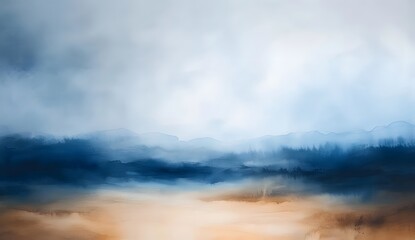 Obraz premium Abstract Watercolor Landscape with Blue and Brown Tones