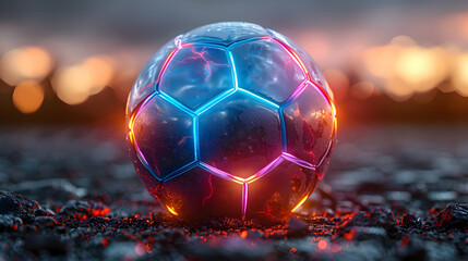 Naklejka premium Glowing Soccer Ball on Hot Coals 3D Illustration