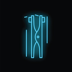Neon blue icon of a clothes peg glowing on black background