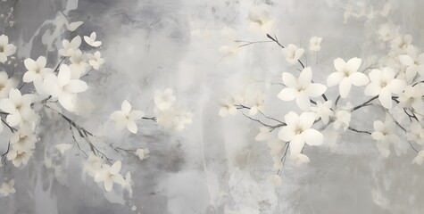 Abstract Floral Wallpaper with White Blossoms