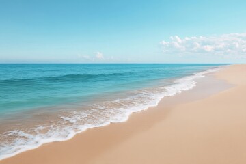 Fototapeta premium Serene Seaside Retreat: Tranquil Beachscape with Gentle Waves Bringing Peace and Harmony