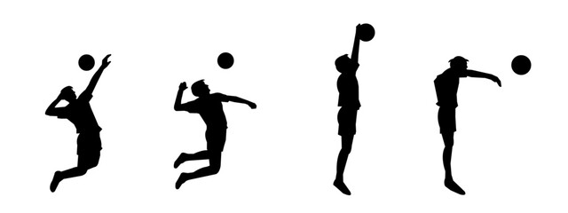 volleyball player, man playing volleyball, vector silhouette.