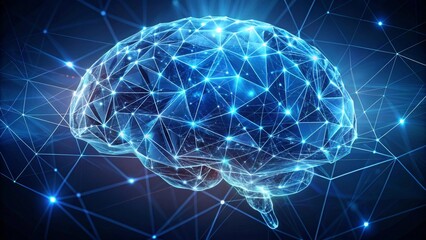 Artificial intelligence is forming connections in a digital brain on a dark blue background