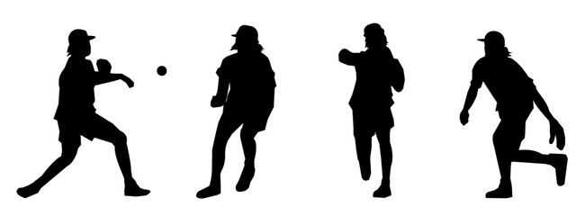 Set of Baseball players silhouettes. Different poses. Baseball icon vector. Isolated on a white background.