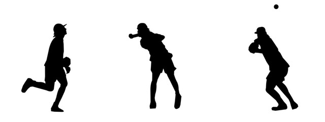 Set of silhouettes of female and male Baseball players. Different poses. Baseball icon vector. Isolated on a white background.